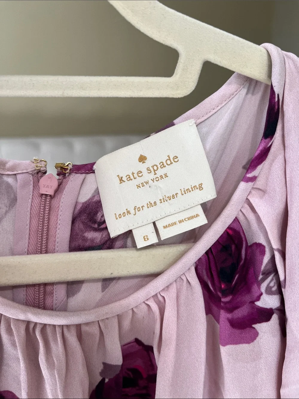 kate spade Pink Floral Midi Dress with Black Waistband